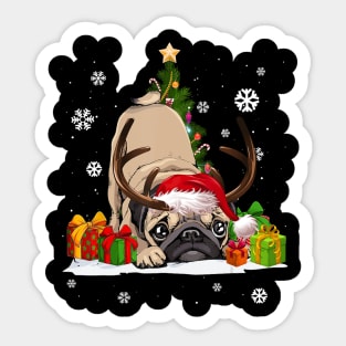 Reindeer Pug Dog Lover Santa Hat Ugly Christmas Sweater Sticker